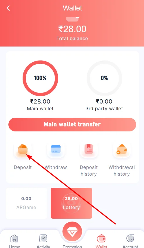 deposit money in Bharat club account